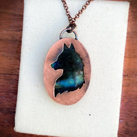 Wolf spirit animal necklace, copper and labradorite