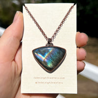Kangaroo spirit animal necklace, copper and labradorite