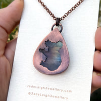 Koala silhouette necklace, labradorite and copper