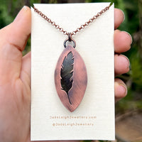Feather silhouette necklace, labradorite and copper