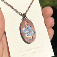 Snake silhouette necklace, labradorite and copper