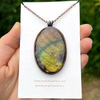 Copper labradorite dragon mountains pendant