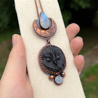 Lunar owl talisman pendant, copper