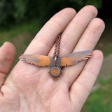 Wedge tailed eagle pendant - flower detail, copper