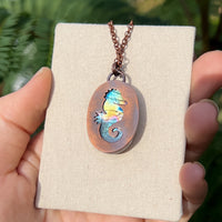 Seahorse spirit animal necklace, copper and labradorite