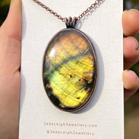 Copper labradorite dragon mountains pendant