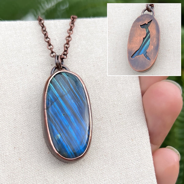 Whale totem spirit animal necklace, labradorite and copper
