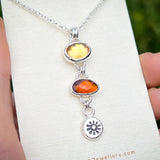 Sun charm necklace, citrine & garnet