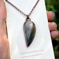 Dandelion wish silhouette necklace, copper and labradorite