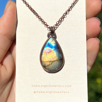 Cat silhouette necklace, labradorite and copper