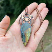 Copper labradorite butterfly pendant