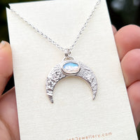 Moonstone textured crescent moon pendant