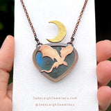 Copper labradorite dragon crescent moon pendant