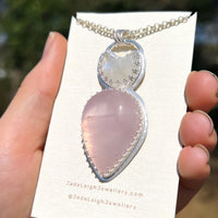 Crescent moonstone and rose quartz pendant