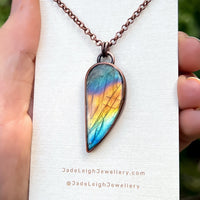 Dandelion wish silhouette necklace, copper and labradorite
