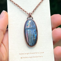 Mermaid silhouette necklace, labradorite and copper