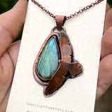 Wedge tailed eagle pendant, copper & labradorite