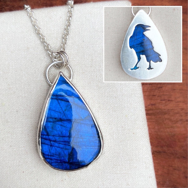 Crow necklace, labradorite & sterling silver Jade Leigh Jewellery