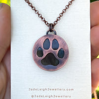 Dog paw print silhouette necklace, labradorite and copper