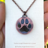 Dog paw print silhouette necklace, labradorite and copper