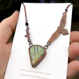 Wedge tailed eagle and crow necklace, copper & labradorite