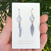 Moonstone feather earrings