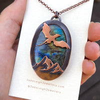 Copper labradorite dragon mountains pendant