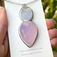 Crescent moonstone and rose quartz pendant