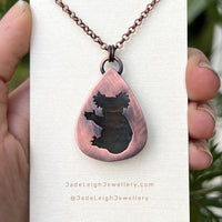 Koala silhouette necklace, labradorite and copper