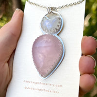 Crescent moonstone and rose quartz pendant