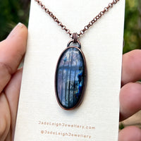 Mermaid silhouette necklace, labradorite and copper