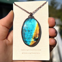 Copper labradorite dragon mountains pendant