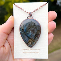 Copper labradorite dragon pendant