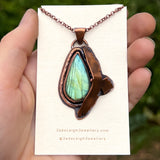 Wedge tailed eagle pendant, copper & labradorite