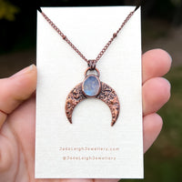 Crescent moon moonstone pendant, copper