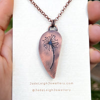 Dandelion wish silhouette necklace, copper and labradorite
