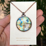 Wolf and moon silhouette necklace, labradorite and copper