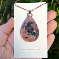 Raven / Crow spirit animal necklace, copper and labradorite
