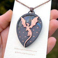 Copper labradorite dragon pendant