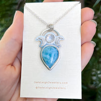 Larimar & moonstone moon phase pendant