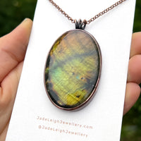 Copper labradorite dragon mountains pendant
