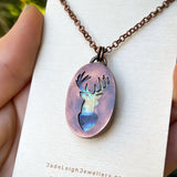 Stag silhouette necklace, labradorite and copper