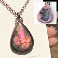 Koala silhouette necklace, labradorite and copper
