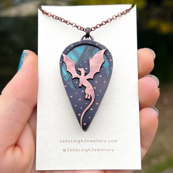 Copper labradorite dragon pendant
