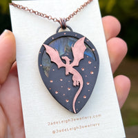 Copper labradorite dragon pendant