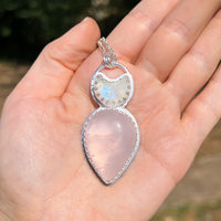 Crescent moonstone and rose quartz pendant