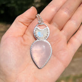 Crescent moonstone and rose quartz pendant