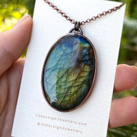 Copper labradorite dragon mountains pendant
