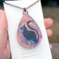 Cat silhouette necklace, labradorite and copper