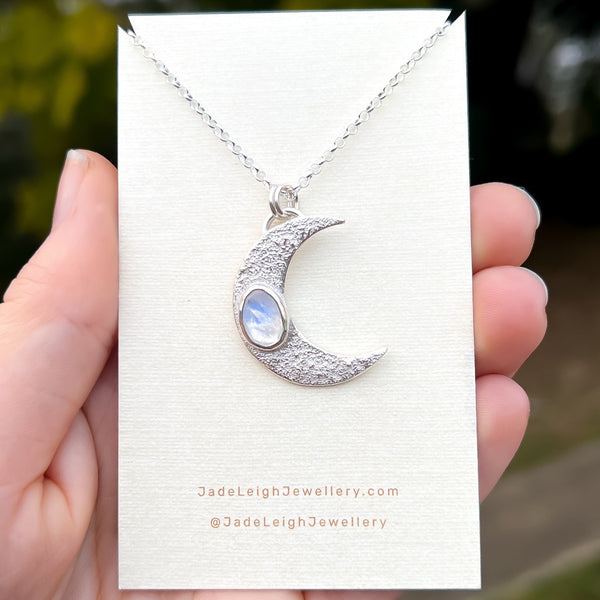Moonstone textured crescent moon pendant
